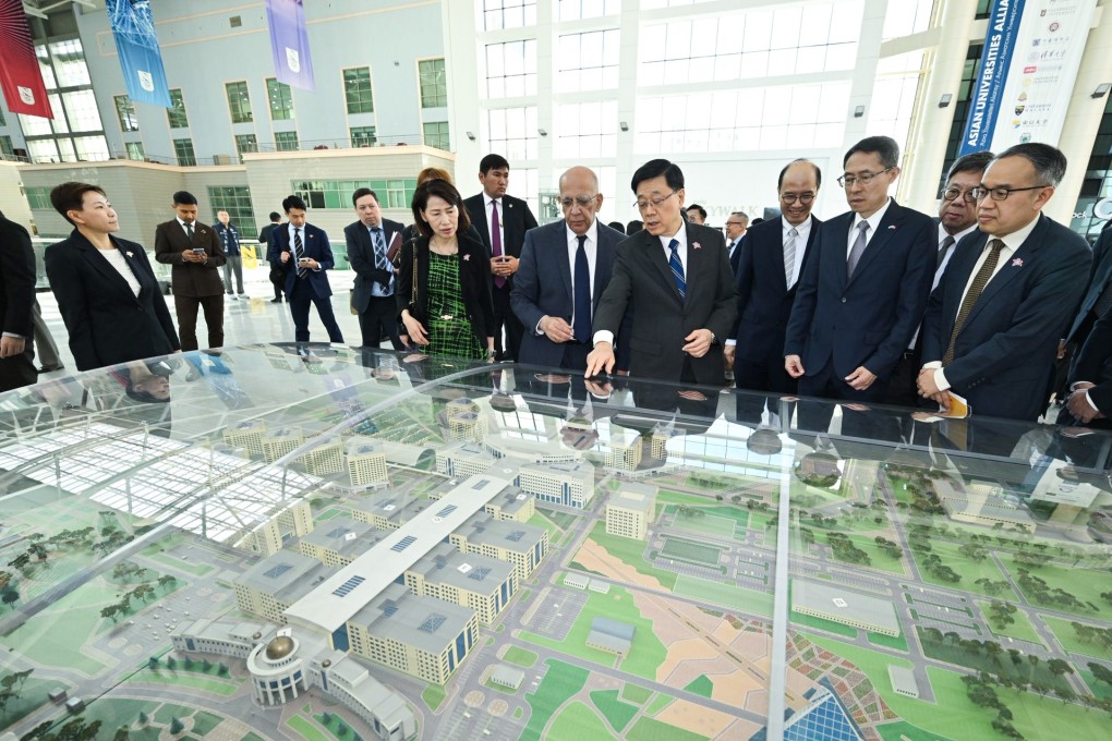Chief Executive John Lee (pointing) tours Nazarbayev University in Astana, Kazakhstan. Photo: Handout