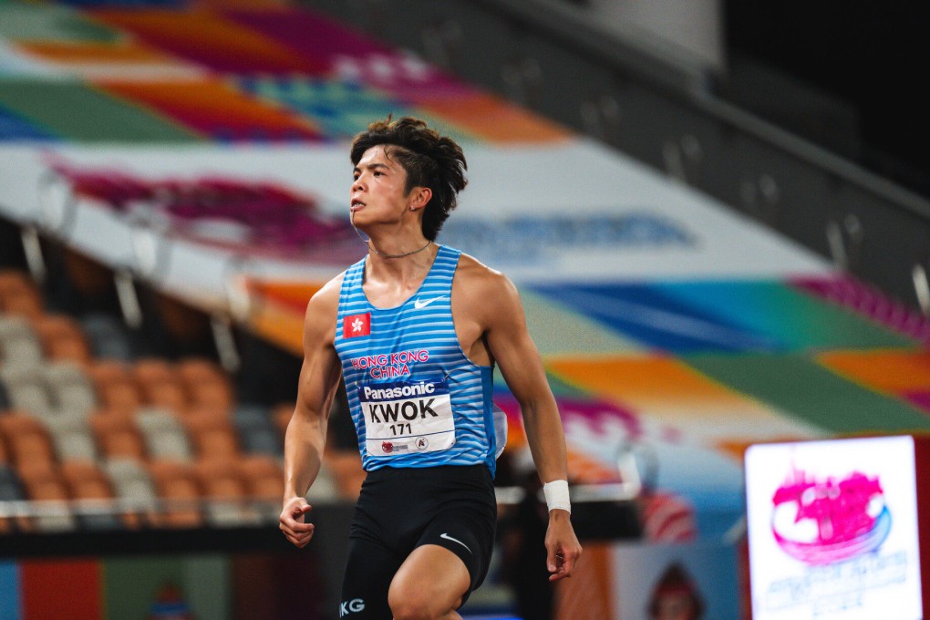 Alton Kwok in action in the men’s 100m sprint at the Asian Under-20 Athletics Championships. Photo: Handout