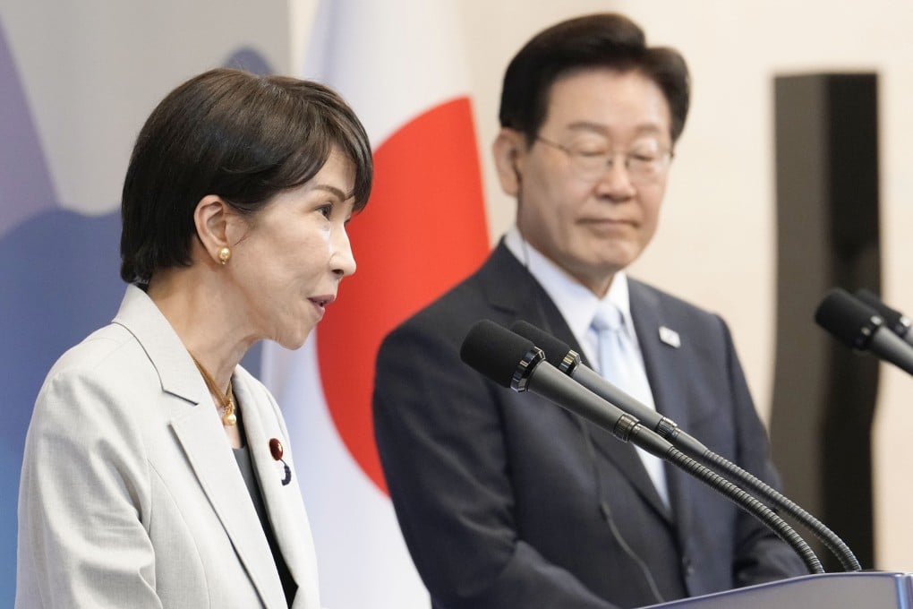 South Korean President Lee Jae Myung looks on as Japanese Prime Minister Sanae Takaichi speaks during a joint press conference in Andong, South Korea, on May 19. Photo: Kyodo