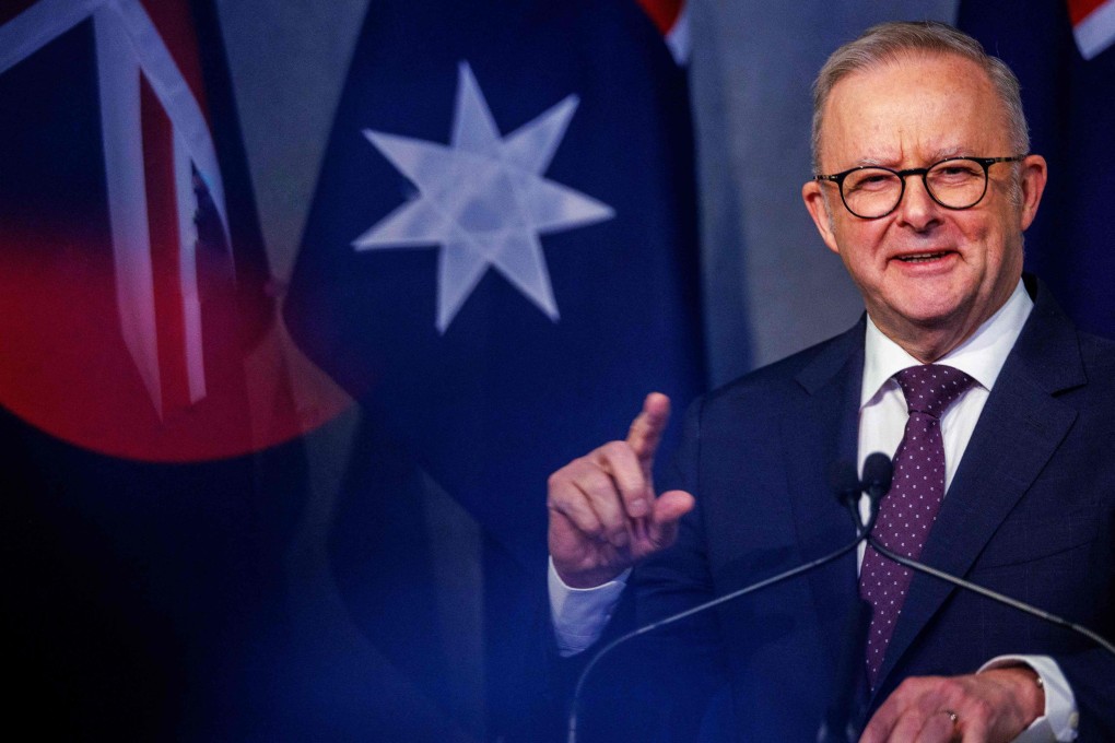 Australia’s Prime Minister Anthony Albanese holds a press conference on Saturday. Photo: AFP