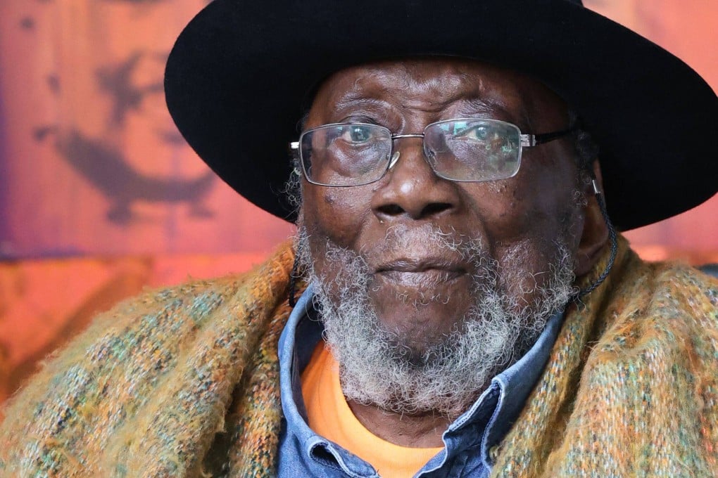 British artist Frank Bowling at his studio in Peacock Yard, London, in 2025. Photo: Frederik Bowling, courtesy of the Frank Bowling Archive