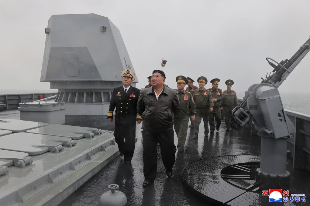 On May 7, North Korean leader Kim Jong-un visits the destroyer Choe Hyon to review its manoeuvrability off North Korea’s west coast. Photo: Korean Central News Agency/Korea News Service via AP