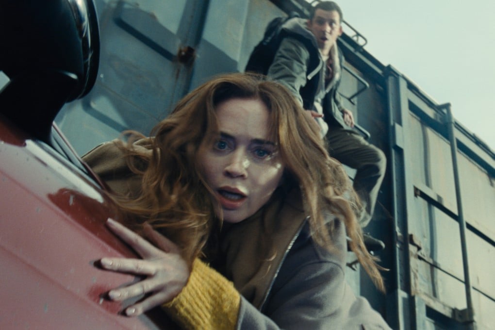 Emily Blunt as meteorologist Margaret Fairchild (left) and Josh O’Connor as cybersecurity expert Dr Daniel Kellner in a still from Disclosure Day (category IIA), directed by Steven Spielberg. Colin Firth co-stars.
