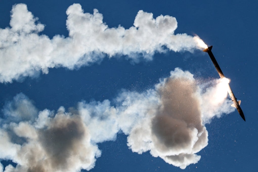 A faulty interceptor missile launched by Israel’s Iron Dome anti-missile system disintegrates above southern Lebanon. Photo: Reuters