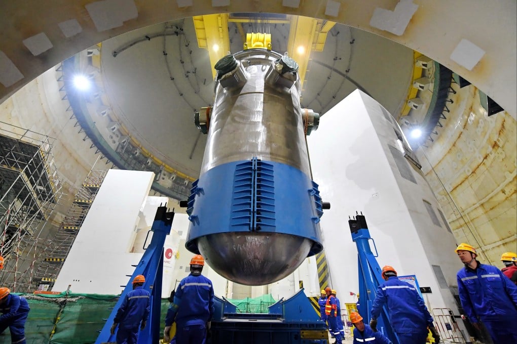 Workers are seen at the installation site of a reactor pressure vessel at China National Nuclear Corporation’s Fuqing nuclear power plant in southeast China’s Fujian province on January 28, 2018. Photo: Xinhua