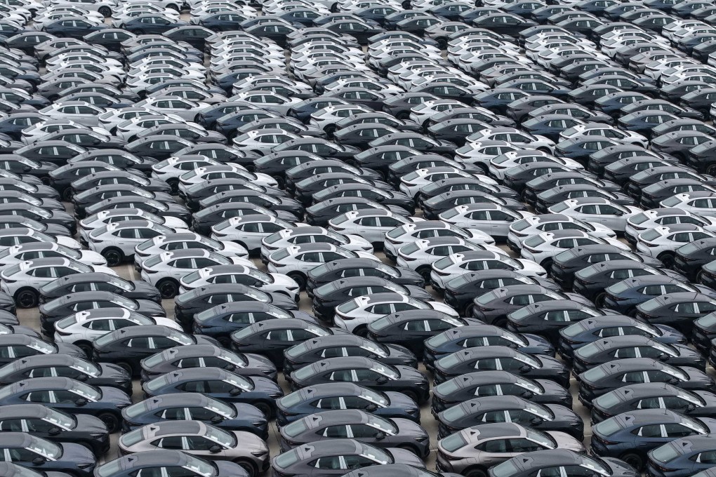 Chinese-made electric cars awaiting export are seen parked at the International Automobile Trade Port in Hangzhou in China’s eastern Zhejiang province. Photo: AFP