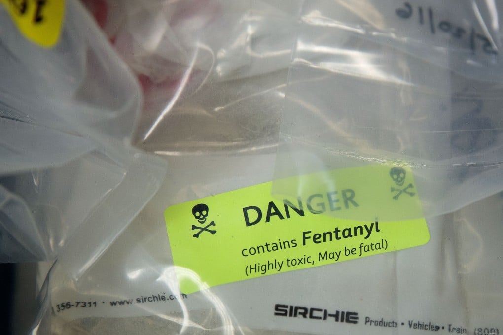 Bags of heroin, laced with fentanyl, on display in New York. The ongoing fentanyl crisis in America has killed thousands. Photo: Getty Images/TNS