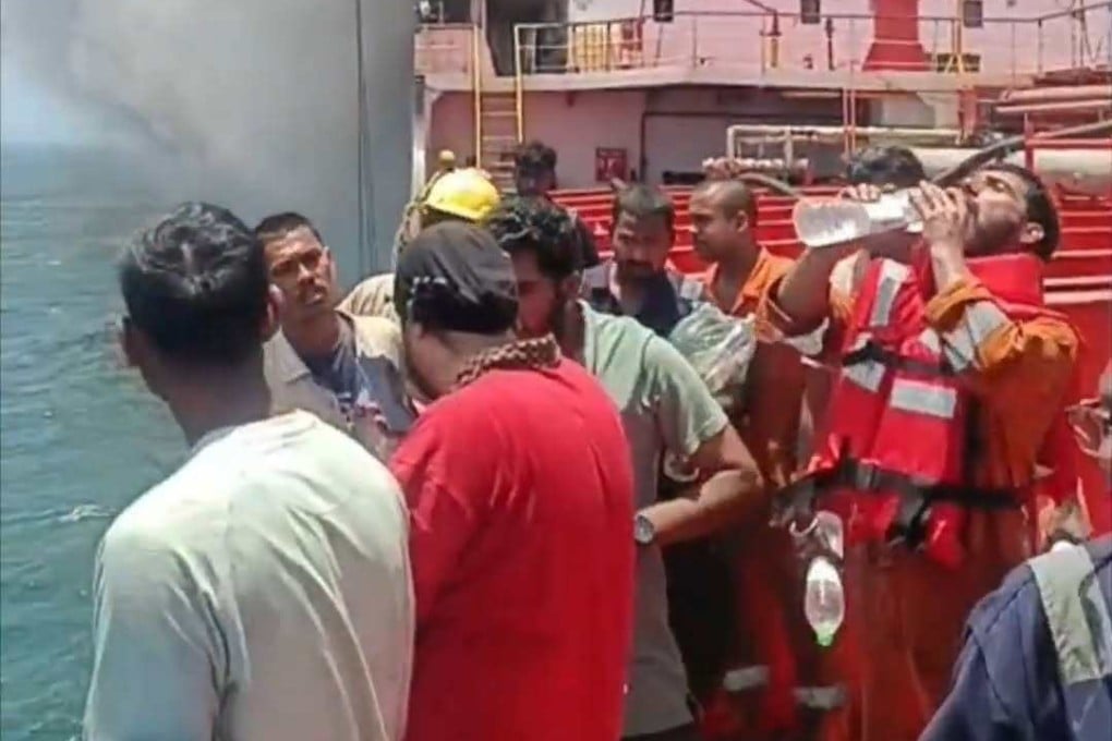 On Monday, Omani authorities airlifted 24 Indian sailors off the MT Marivex after a US strike on the Palau-flagged tanker. Photo: Facebook/IndianCoastGuard