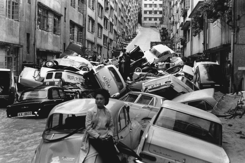 Cars tumbled down steep streets in North Point afterJune 1966’s heavy rainstorms. Photo: SCMP
