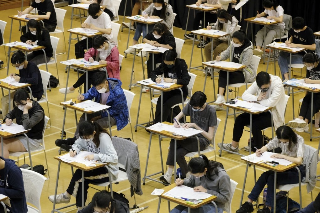 Students sit for the Diploma of Secondary Education English language exam at a school in Aberdeen, Hong Kong, in April 2023. Photo: Handout