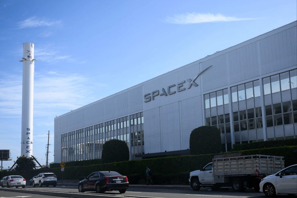 A SpaceX Falcon 9 rocket is displayed outside the company’s facility in Hawthorne, California, on June 8. Photo: AFP