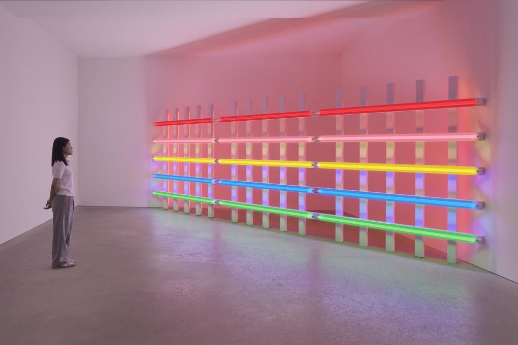 Installation view of Dan Flavin’s 1987 work “untitled (in honor of Leo at the 30th anniversary of his gallery)“ at David Zwirner in Hong Kong’s Central neighbourhood. Photo: David Zwirner