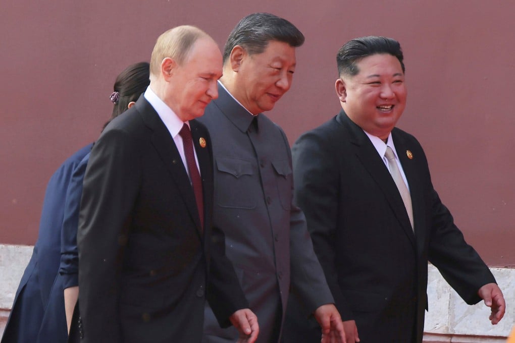 (From left) Russian President Vladimir Putin, Chinese President Xi Jinping and North Korean leader Kim Jong-un head to a military parade marking the 80th anniversary of the end of World War II at Tiananmen Square in Beijing on September 3, 2025. Photo: KCNA/AP