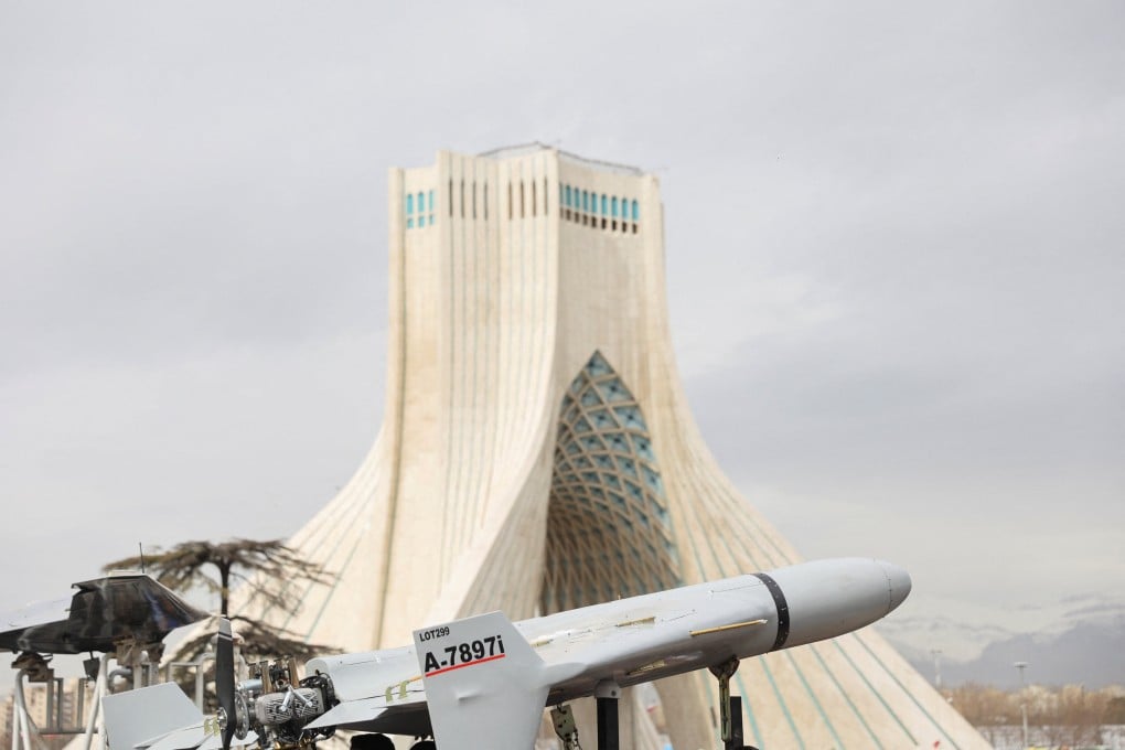 A Shahed drone on display in Tehran, Iran. Photo: West Asia News Agency via Reuters