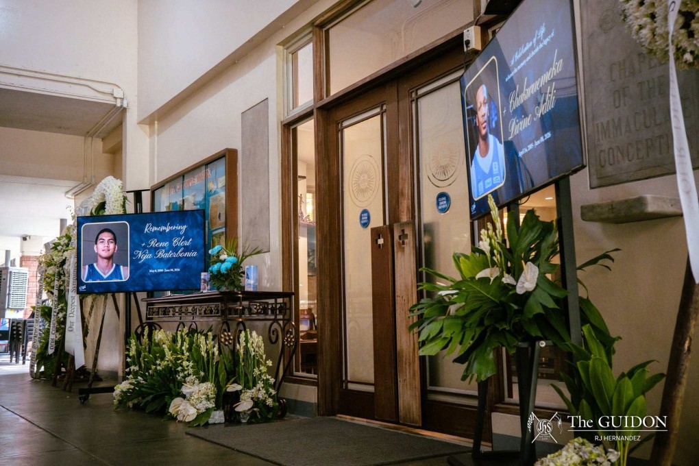 A candlelight service was held in honour of Rene Baterbonia and Divine Adili at Ateneo de Manila University’s chapel on Saturday. Photo: Facebook/ateneobasketball