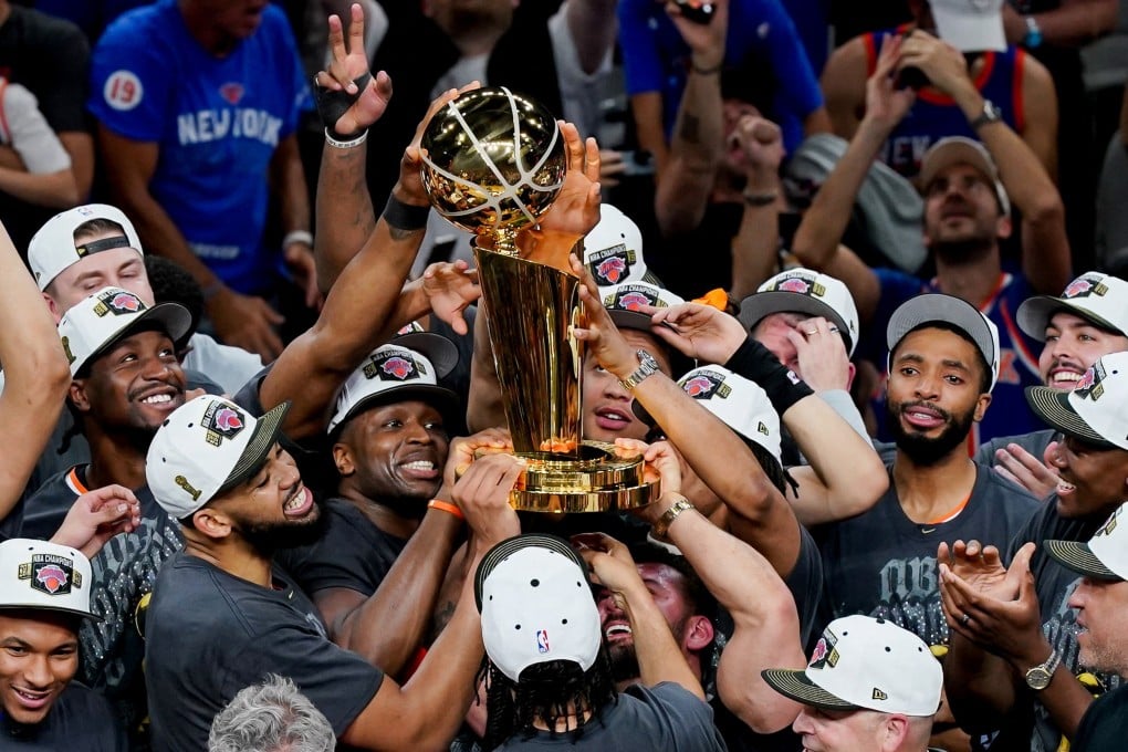 The New York Knicks celebrate after defeating the San Antonio Spurs to win the 2026 NBA Championship. Photo: Reuters