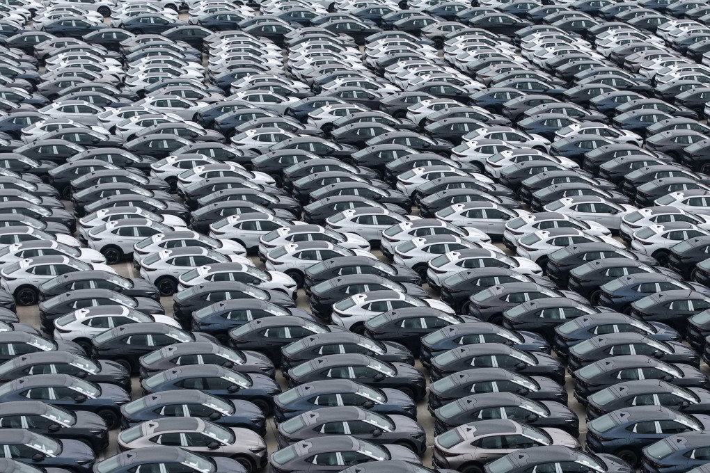 Electric vehicles manufactured in China await export in Hangzhou, in China’s eastern Zhejiang province. Photo: AFP