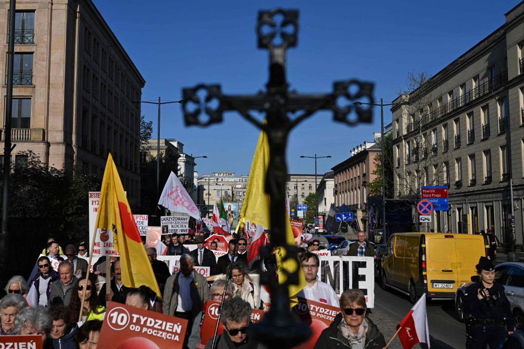 Anti-abortion activists protest in Warsaw, Poland in 2024. The case of Magdalena H. has whipped up a storm in traditionally Catholic Poland, with many questioning how she managed to obtain the unborn babies’ bodies in a country with some of the strictest abortion laws in Europe. Photo: AFP