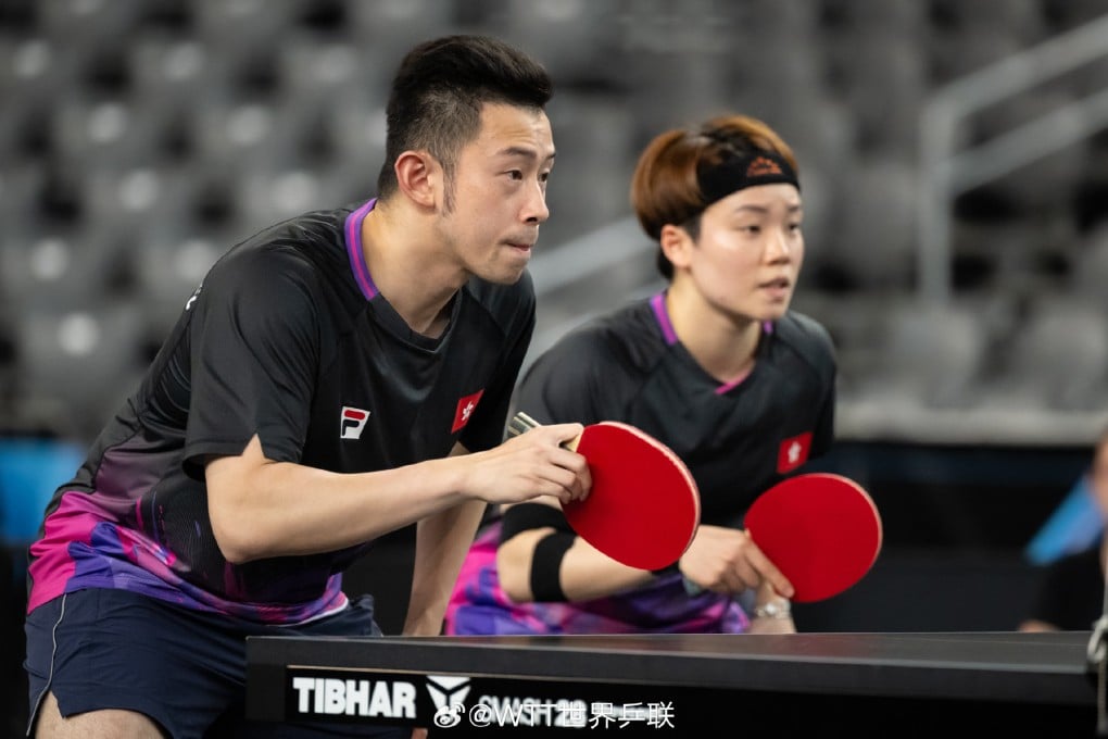Hong Kong table tennis players Wong Chun-ting (left) and Doo Hoi-kem in action at the WTT Contender event in Zagreb. Photo: WTT