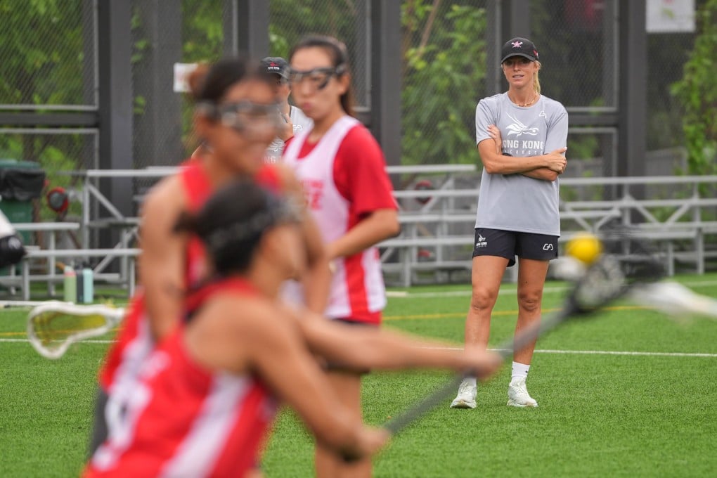 The new lacrosse women’s head coach, Emily Gray (right), overseeing team training at GoPark. Photo: Elson Li