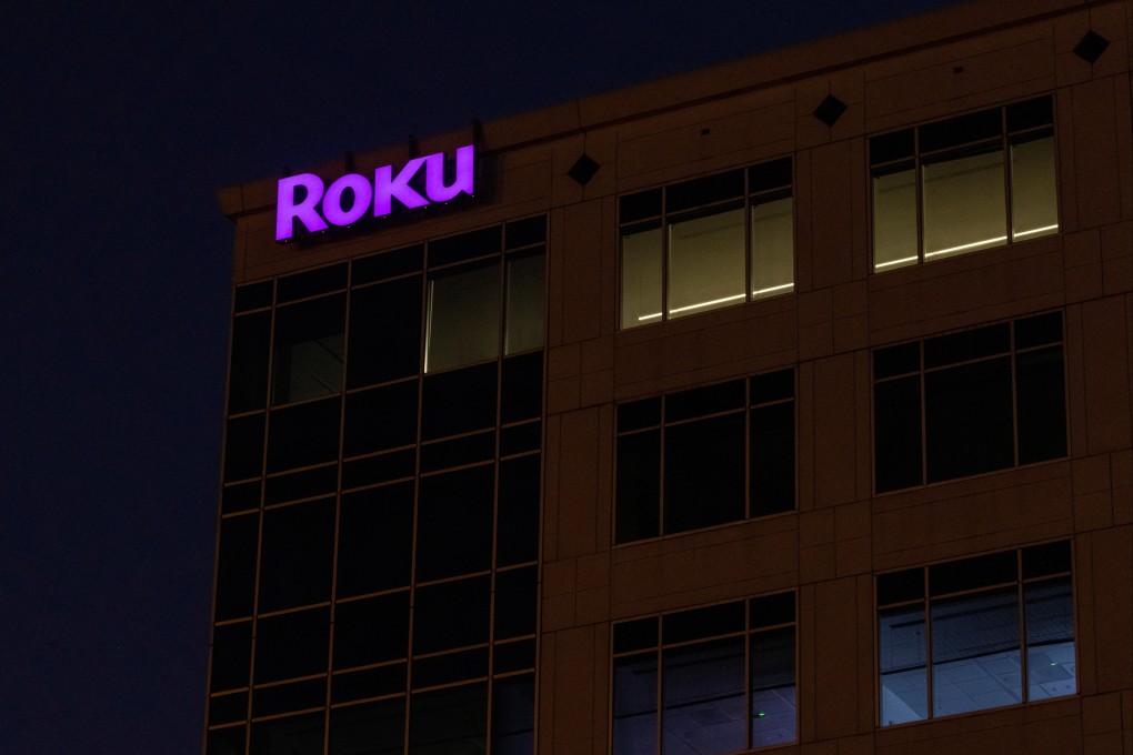 The Roku company logo is displayed on a building in Austin, Texas. Roku’s business is largely driven by advertising and subscription revenue from streaming apps on its platform. Photo: Reuters