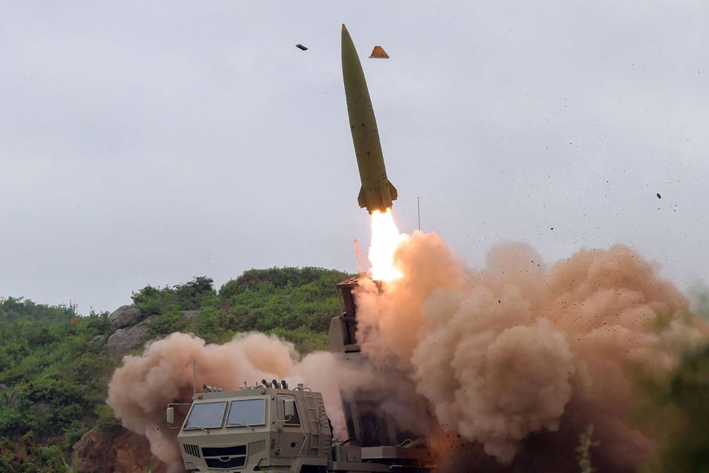 A test firing of a missile launch system is conducted at an undisclosed location in North Korea last month. Photo: KCNA via KNS/AFP
