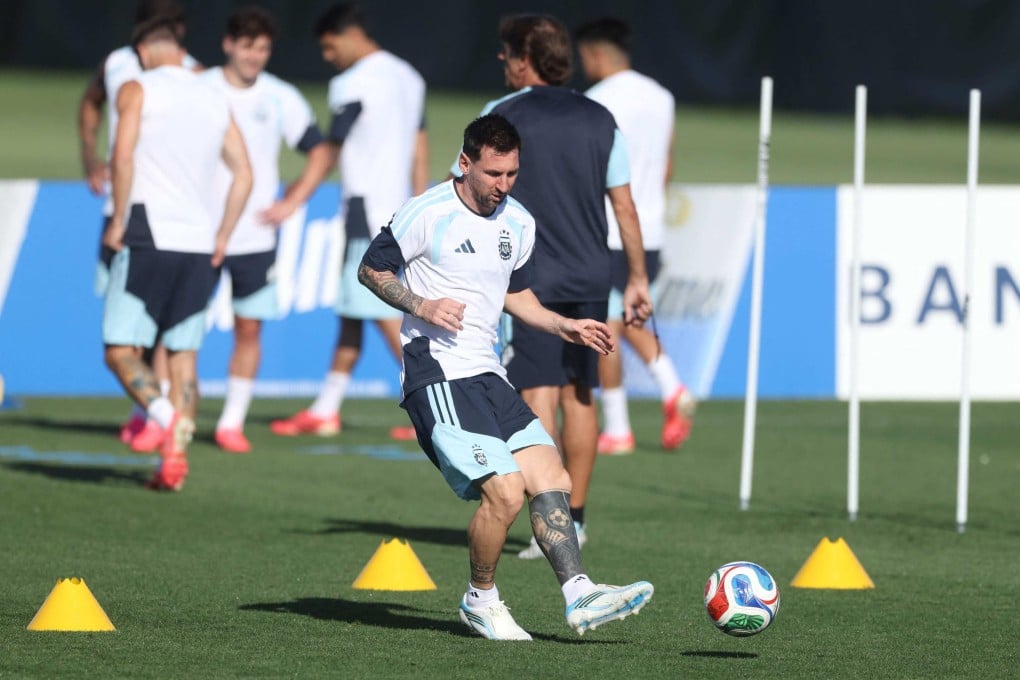 Lionel Messi in training for the match against Algeria at Arrowhead Stadium in Kansas City on Tuesday (Wednesday morning, Hong Kong time). Photo: AFP