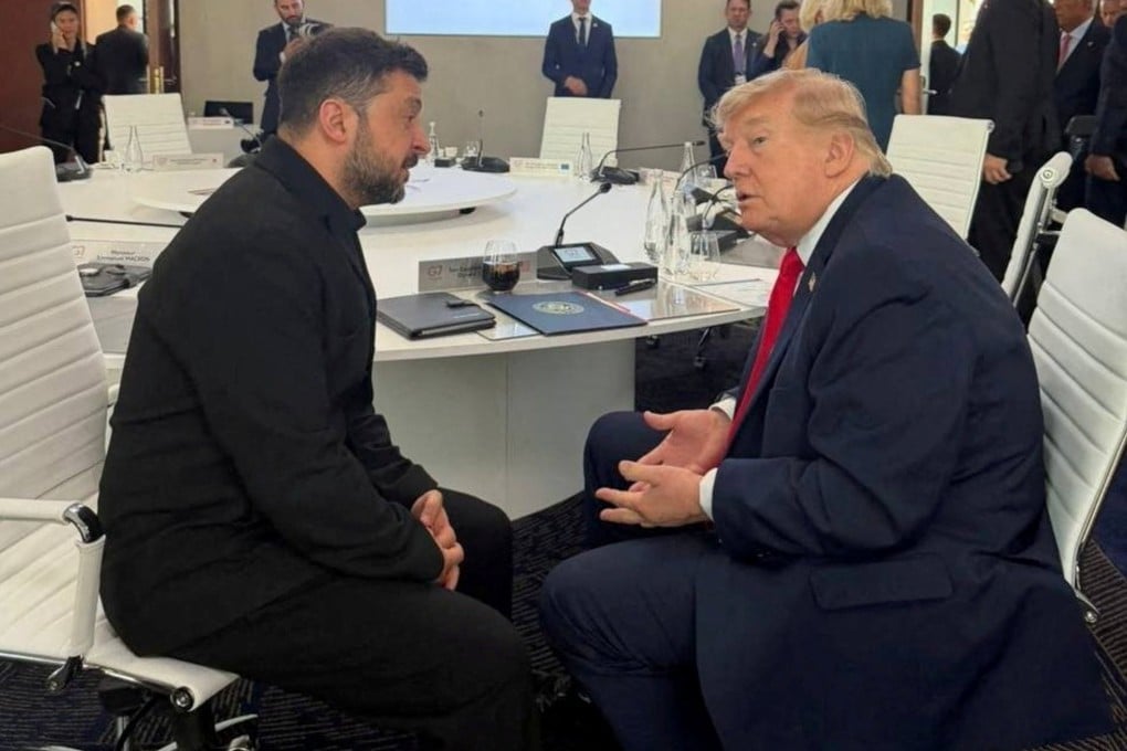 Ukraine’s President Volodymyr Zelensky and US President Donald Trump at the G7 summit. Photo: Ukrainian Presidential Press Service via Reuters