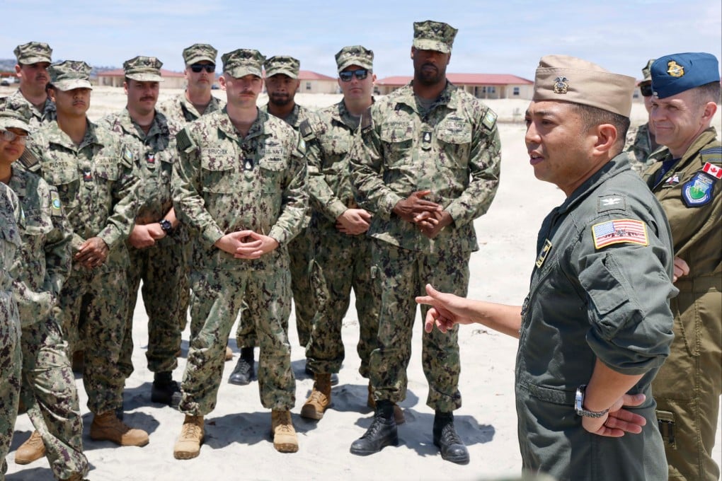 Captain Robert Reyes, mission commander of Pacific Partnership 2026, speaks to sailors assigned to the mission on Naval Air Station North Island, on May 26. Photo: Handout