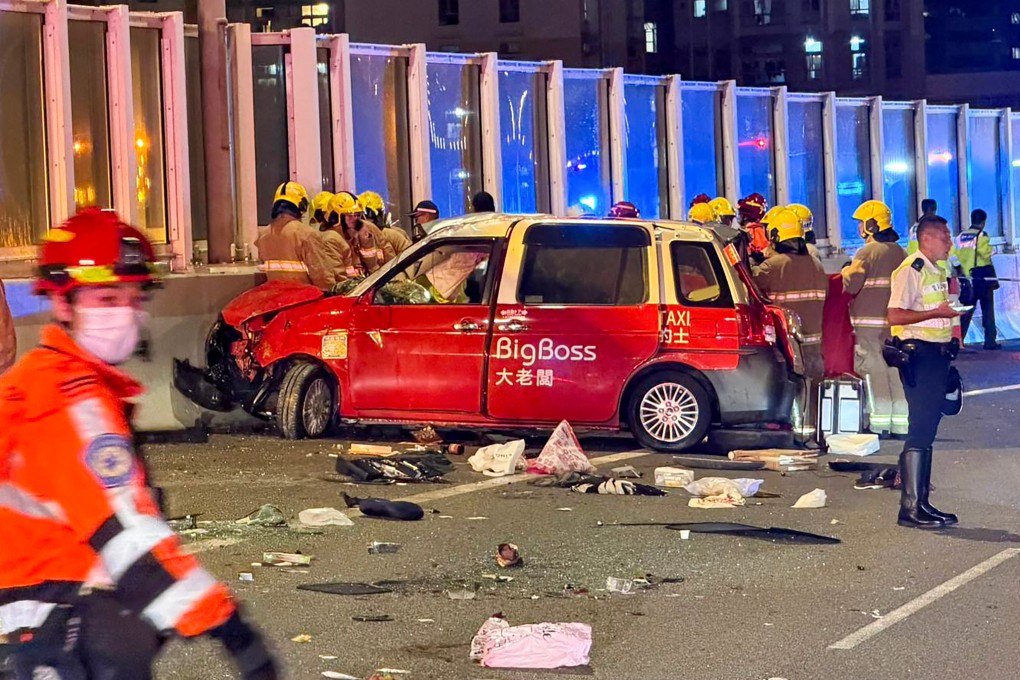 The 38-year-old firefighter and his 35-year-old wife were passengers in the taxi that was hit by the van on the eastbound Tsing Sha Highway. Photo: Handout