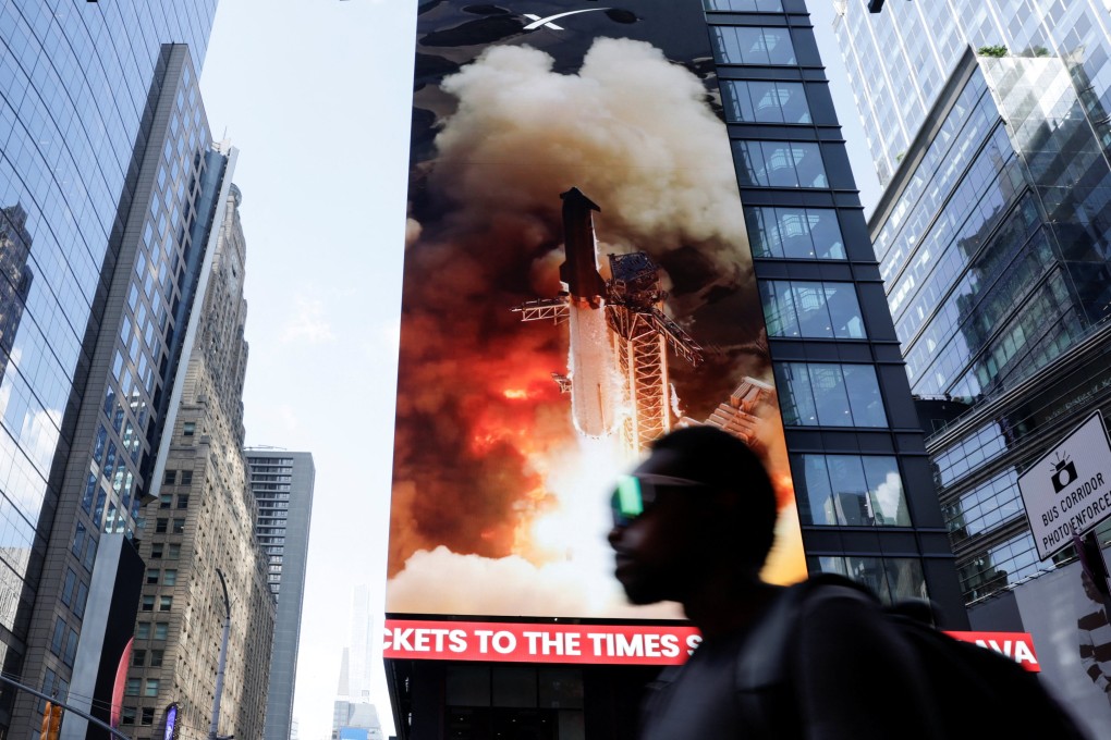 A sign is displayed outside Nasdaq on the day of SpaceX’s initial public offering in New York on Friday. Photo: Reuters