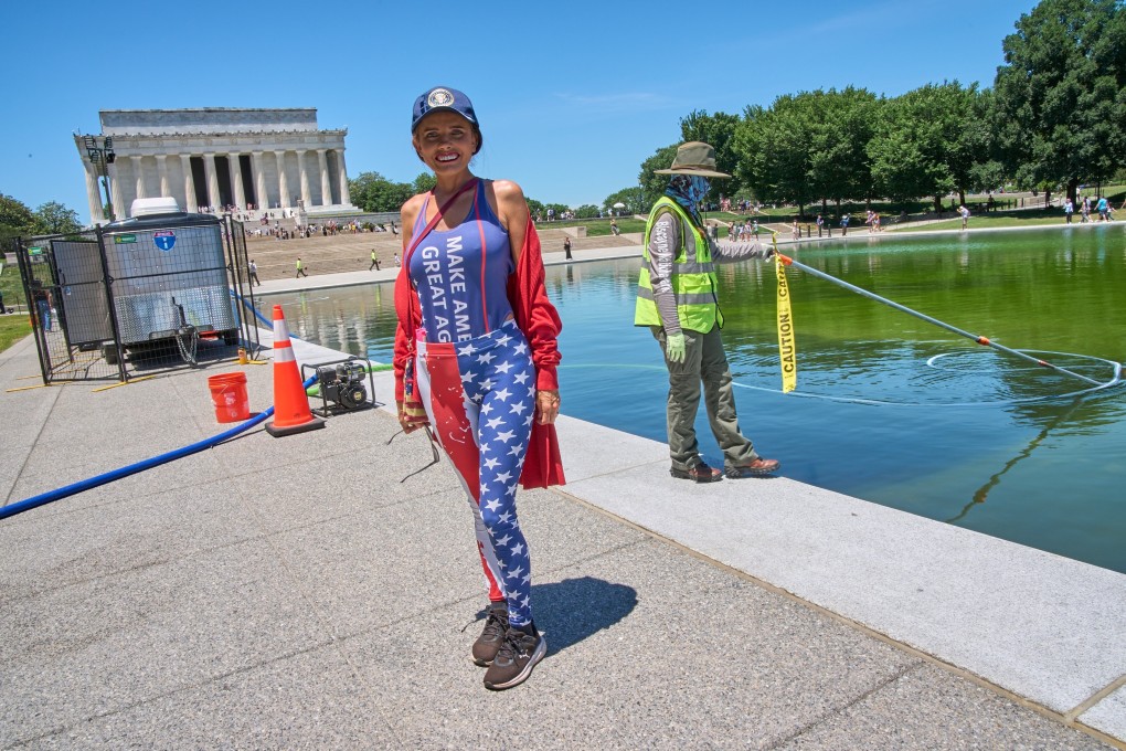 Ariana Pettit of Las Vegas poses for a portrait as the Lincoln Memorial Reflecting Pool is cleaned of algae on Tuesday. Photo: AP