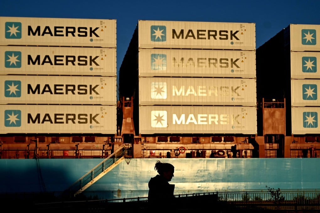 Containers of Danish shipping and logistics company Maersk are seen in Copenhagen, Denmark, on September 14, 2023. Photo: AFP