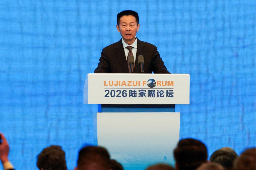 Wu Qing, chairman of the China Securities Regulatory Commission, speaks at the Lujiazui Forum 2026 in Shanghai on Wednesday. Photo: Reuters