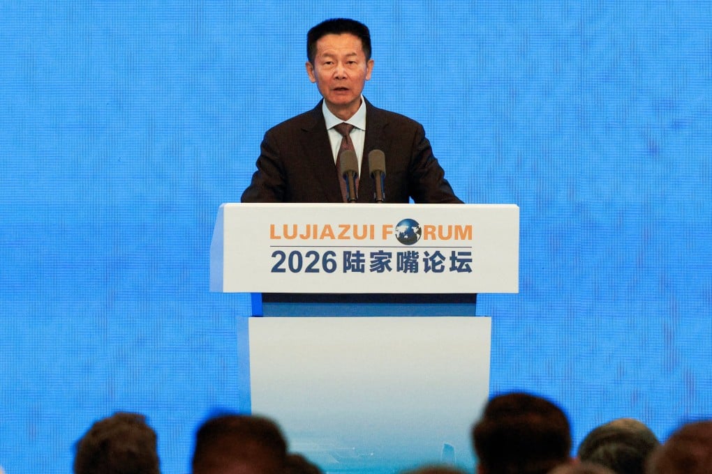 Wu Qing, chairman of the China Securities Regulatory Commission, speaks at the Lujiazui Forum 2026 in Shanghai on Wednesday. Photo: Reuters