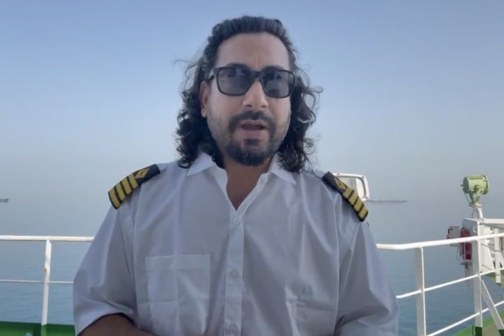 Captain Raman Kapoor, who was stranded in the Persian Gulf for 75 days, seen in a still from a video he made while trapped. Photo: Handout