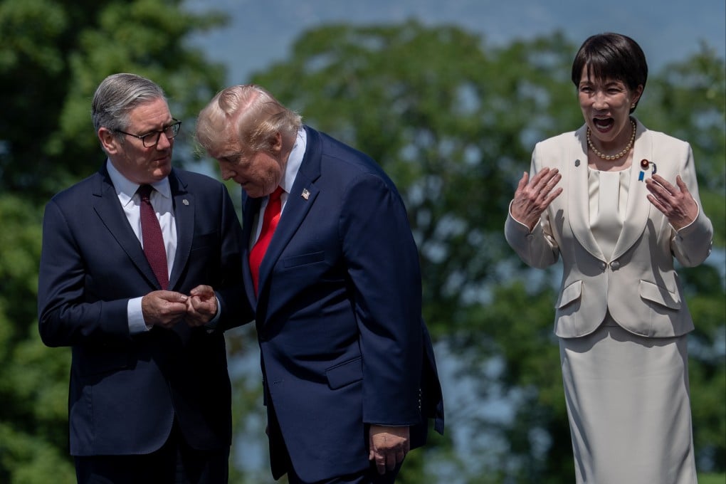 Japan’s Prime Minister Sanae Takaichi (right) with Britain’s Keir Starmer (left) and US President Donald Trump at the G7 summit in Evian-les-Bains, France, on Tuesday. Photo: AP