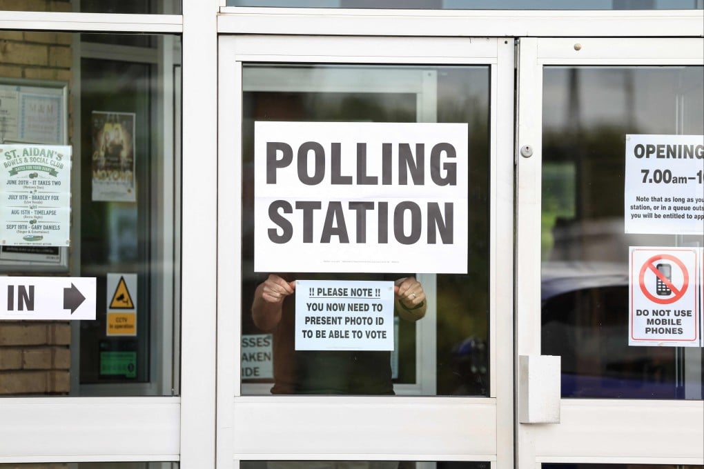 A polling station at a parish centre in Winstanley, Wigan, located inside the critical Makerfield constituency. Photo: AFP