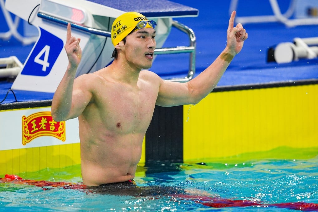 Zhejiang's Xu Jiayu became the first Asian athlete to break the 24-second barrier in the 50m backstroke in Hangzhou. Photo: Eugene Lee