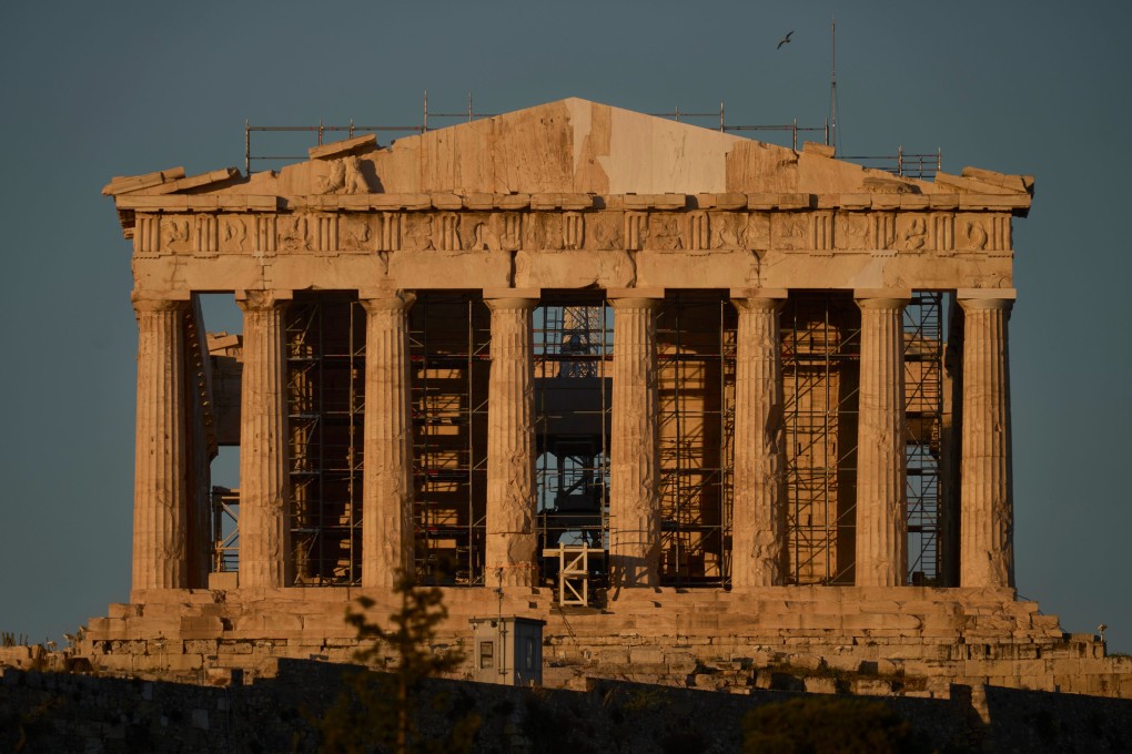 The Parthenon’s restored west pediment atop the Acropolis in Athens. Photo: AP