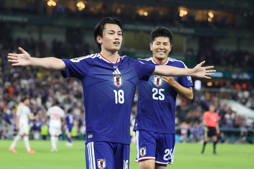 Japan’s Ayase Ueda (left) celebrates scoring their fourth goal against Tunisia in the World Cup. Photo: AP