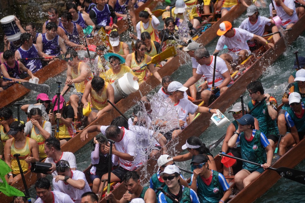 Home sales in Hong Kong's over the three-day Dragon Boat Festival failed to make as much of a splash as these participants did following a race at the Aberdeen Promenade on Friday. Photo: Elson Li