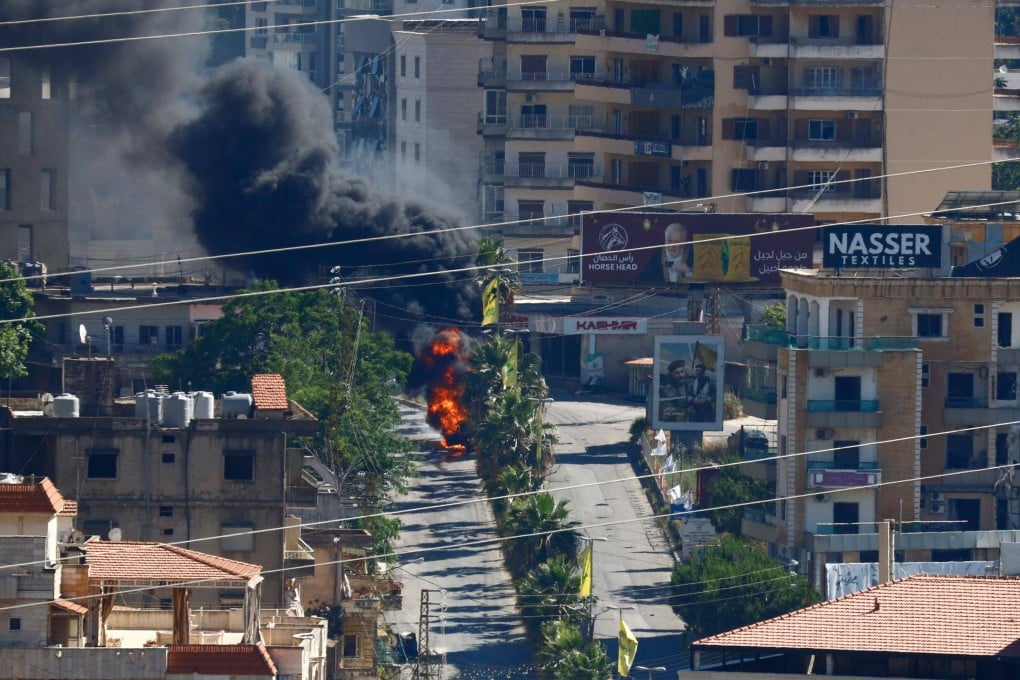 Smoke billows after an Israeli drone carried out a double strike on a vehicle in the southern Lebanese city of Nabatieh on Saturday. Photo: ZUMA Press Wire/dpa