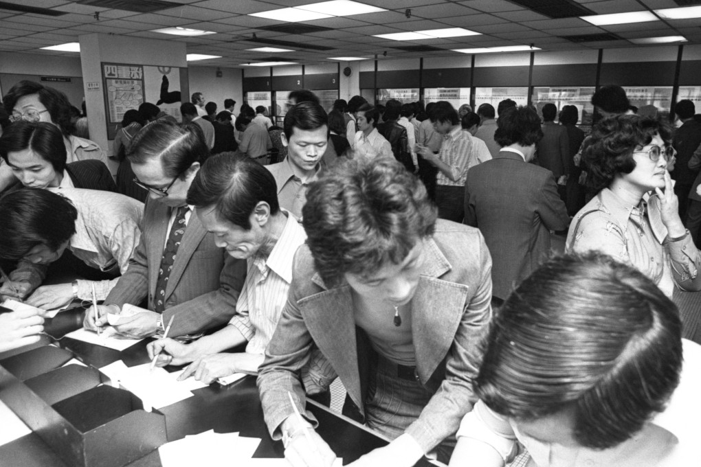 People fill in Mark Six lottery tickets in a betting shop in 1977. Photo: SCMP Archives