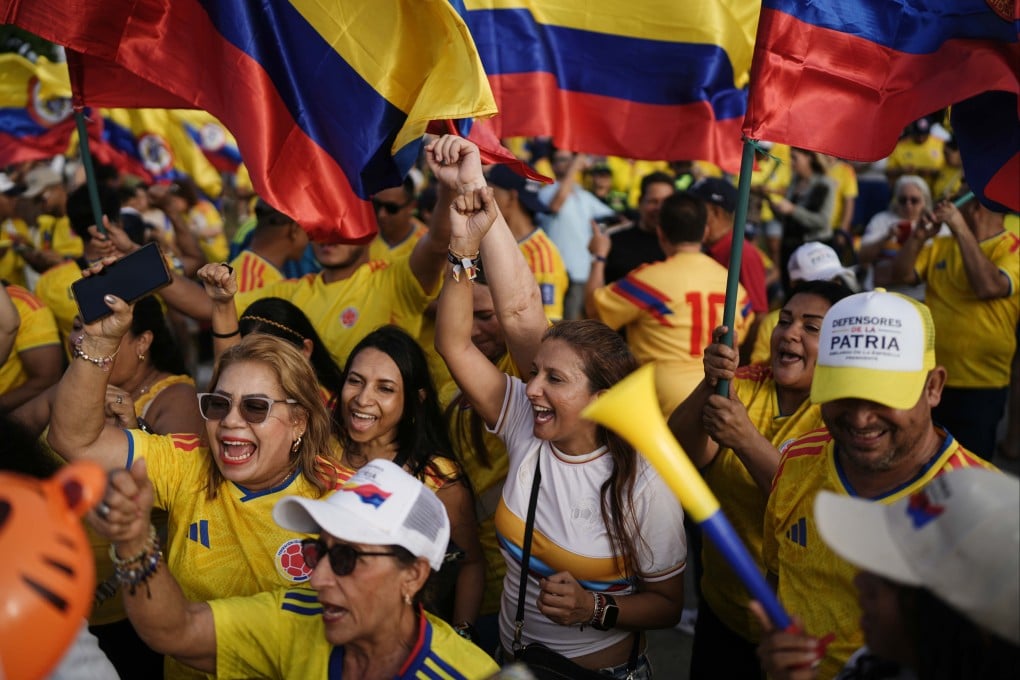 Supporters of presidential candidate Abelardo de la Espriella of the opposition Defenders of the Motherland movement celebrate election results in Barranquilla, Colombia on Sunday. Photo: AP