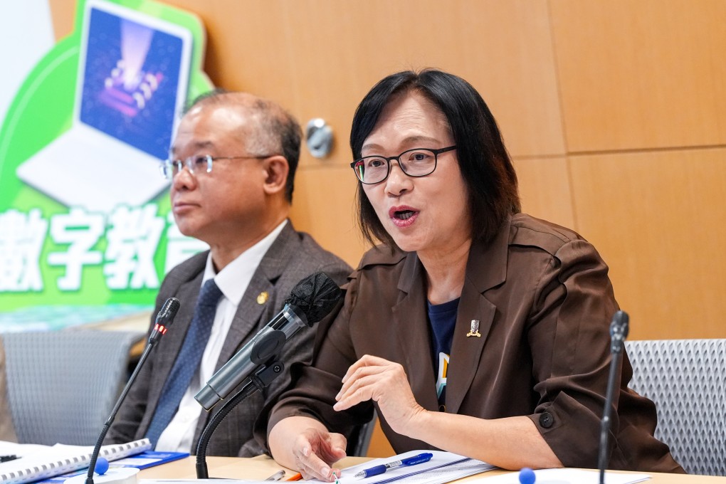 Isabella Poon Wai-yin, chairwoman of the Curriculum Development Council, attends the press briefing on the Blueprint for Digital Education Development in Primary and Secondary Schools on June 17. Photo: Elson Li