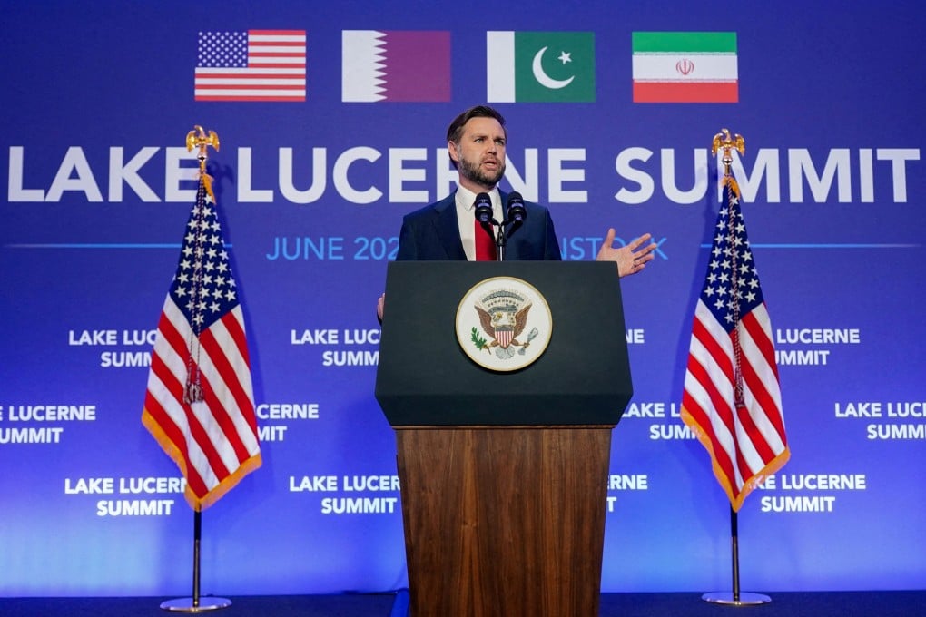 US Vice-President J.D. Vance speaks to reporters after the talks at Lake Lucerne in Switzerland on Monday. Photo: Reuters