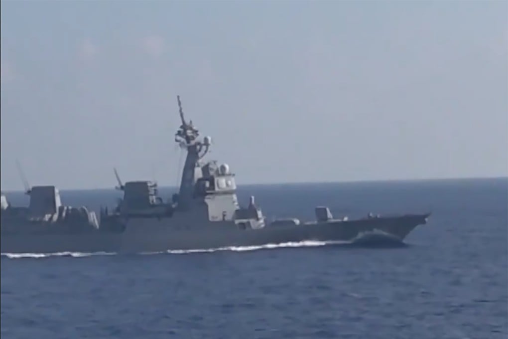 Screenshot from the video aired on Chinese state TV showing a Japanese warship. Photo: CCTV