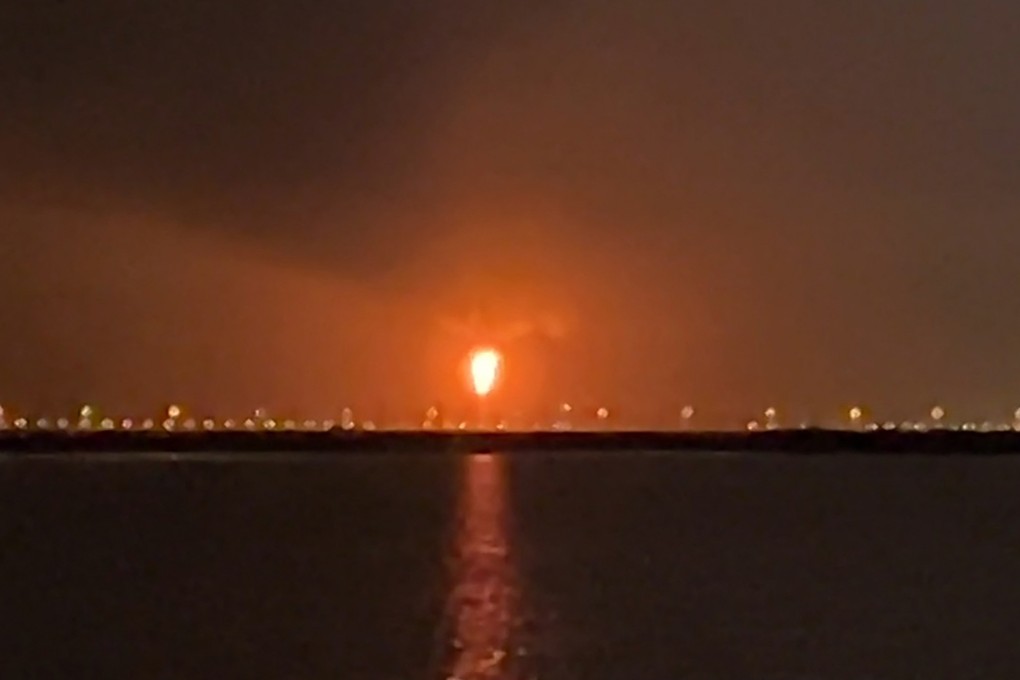 This frame grab from video footage filmed on Sunday shows an explosion at Qatar’s Ras Laffan industrial zone. Photo: AFP
