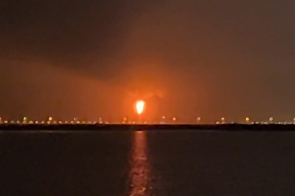 This frame grab from video footage filmed on Sunday shows an explosion at Qatar’s Ras Laffan industrial zone. Photo: AFP